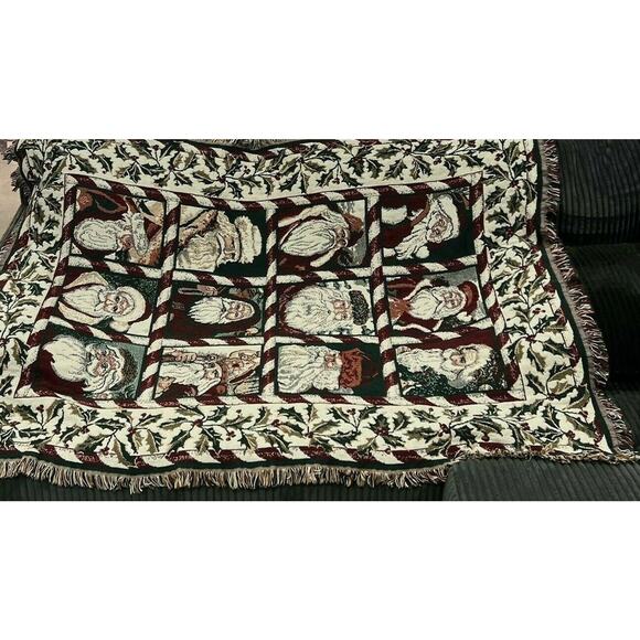 Goodwin Weavers Christmas 12 Santas Saint Nicholas Holiday Throw Blanket 68"x46" - Picture 6 of 12